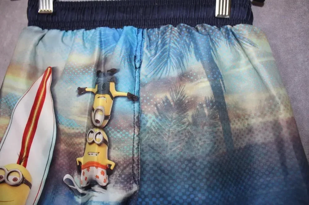 Disney Board Shorts Boys 7-8 Blue Minions Swim Trunks Elastic Waist Polyester
